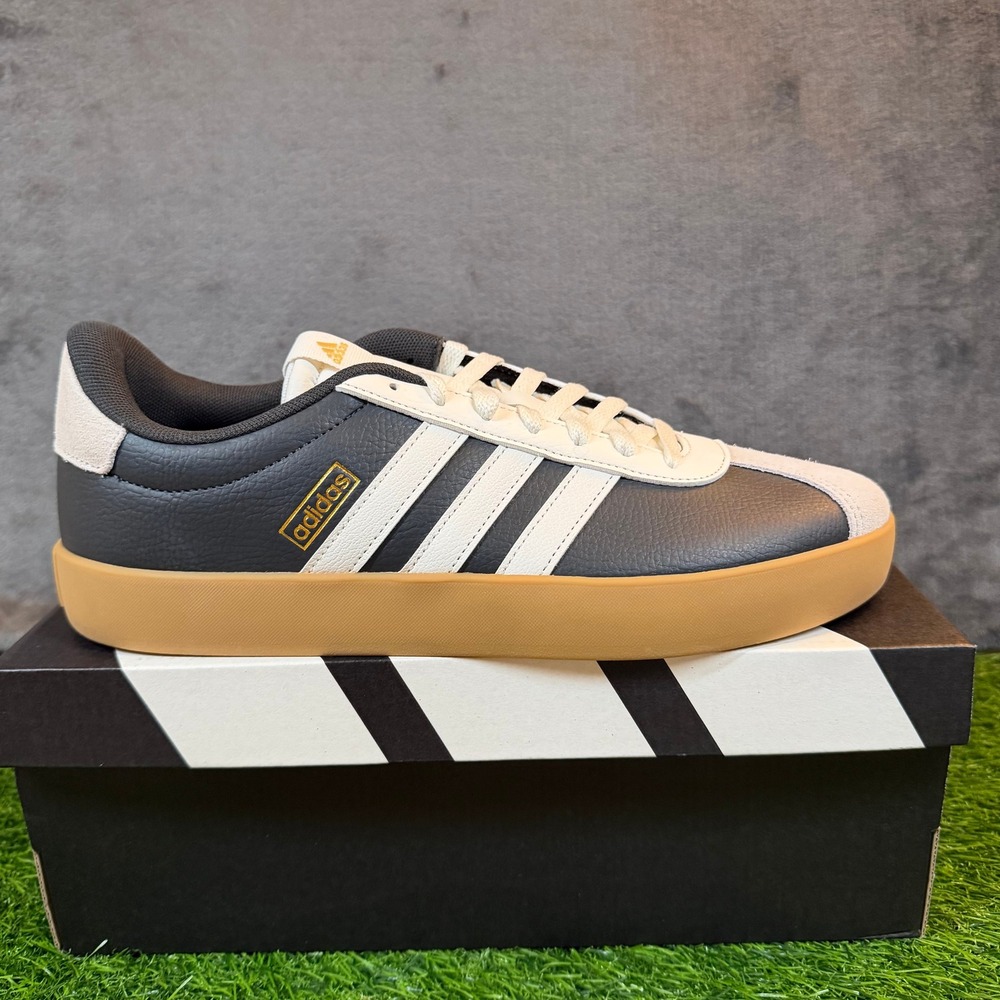 Adidas VL Court 3.0 Sneakers Mens size 11 Black White Gum Sole Leather Shoes - Picture 2 of 13